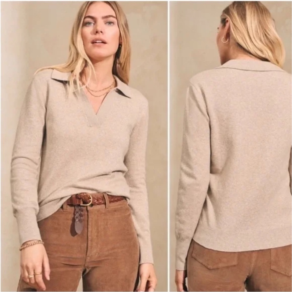 Faherty Women's Cream V-Neck Sweater